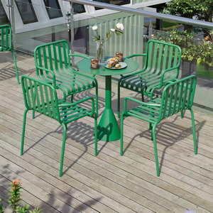 Conjunto de Mesa y Sillas Apilables de Metal Coloridas para Exteriores, para Cafeterías y Restaurantes Comerciales, Rosa, Azul Cielo, Verde Fluorescente - Product Image 2