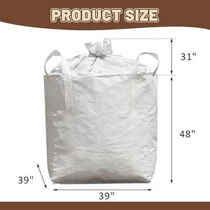 Bulk Container Bags, 2200Lbs Load Capacity, 35"L x 35"W x 43"H, Woven Polypropylene Sacks, 4 Fastening Hooks, Flat Bottom - Product Image 2