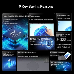 Nuevo Portátil <span class=keywords><strong>Intel</strong></span> de 16 Pulgadas con Pantalla Táctil 1920x1200, Core <span class=keywords><strong>I3</strong></span>-<span class=keywords><strong>8109U</strong></span> 3.6GHz de Alto Rendimiento, Delgado y Ligero, Diseño PS para Juegos y Aprendizaje - Product Image 3