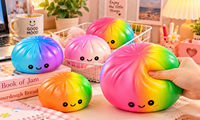 Squishy géant arc-en-ciel de 25 cm en forme de boulette vapeur, jouet sensoriel anti-stress avec cuiseur vapeur