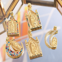 En gros 18k Plaqué Or Vierge Marie Diamant Médaille Charme Bijoux Religieux Chapelet Connecteur Making Kit Fournitures Laiton Principal