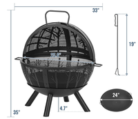 Zhongpin extérieur 35 "pinces à feu en métal bois de chauffage grappins à bûches Portable Mini foyer Table Top boule ronde foyer enduit de poudre