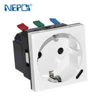 Enchufe de Pared Estándar Alemán con Carga USB Tipo-C de 15W, 250V 16A, Módulo de 45x45mm con Terminales de Cableado Rápido