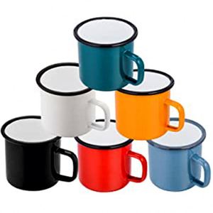 แก้วเคลือบสีแบบวินเทจสำหรับแคมป์ปิ้ง แก้วกาแฟขอบโลหะหลากสี รับทำโลโก้ OEM ขายส่ง อุปกรณ์ดื่มสำหรับเดินทางกลางแจ้ง จำหน่ายจำนวนมาก - Product Image 1
