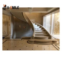 Marches d'escalier en pierre de marbre beige bon marché polies antidérapantes Escalier flottant d'escalier d'ascenseur de maison en vente