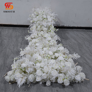 SMOOTH Wedding Events Backdrop Sofa Decoration Handmade Fabric Backing Thick White <b>Artificial</b> <b>Flower</b> Runner - Product Image 5