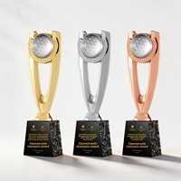 Trophée de tournoi de golf haut de gamme en métal gravé avec cristal artificiel, personnalisé pour la récompense des champions et des activités de club