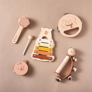 Ensemble d'instruments de musique en bois pour enfants : Xylophone, Tambourin, Hochet, Jouets éducatifs précoces en gros - Product Image 5