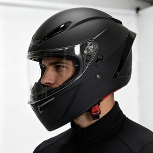Nuevo Casco de Motocicleta Integral Negro, Carcasa de ABS, Visera Doble Transparente, Cierre Rápido, Diseño Sencillo, Forro de Algodón, Homologado por DOT - Product Image 5