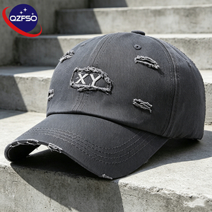 QZFSO Custom Affix cloth Embroidery Distressed Cap Acid Washed Vintage Men Women Two Tone Sport Streetwear Baseball <b>Hat</b> - Product Image 1