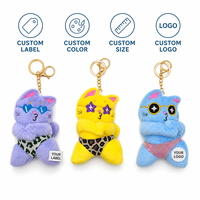 Porte-clés en peluche chat Kawaii moche-mignon, breloque de sac amusante avec lunettes de soleil et pantalon imprimé léopard, cadeau créatif unique
