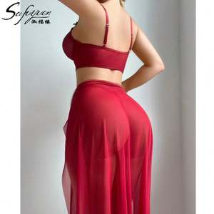SFY3671 Sexy Lingerie Bra Camisole Chain-Decorated Slit Maxi Dress Two-Piece Sexy Lady's Pajamas Set Spandex/<b>Nylon</b> Chest Pad - Product Image 4