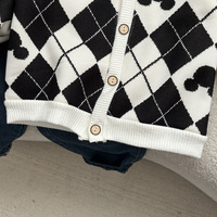 Mit Fleece gefütterte Weihnachtsstrickjacke für Kinder, kariert, V-Ausschnitt, langärmelig, Pullovermantel, weich, warm, Herbst und Winter, für Mädchen und Jungen