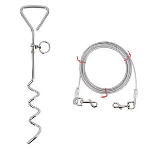 Cable y Estaca para Corral <span class=keywords><strong>de</strong></span> Perros Bunnyhi QYS021 <span class=keywords><strong>de</strong></span> 16/10 Pies para Jardín y <span class=keywords><strong>Camping</strong></span> con Resorte Resistente y Ganchos Metálicos - Product Image 4