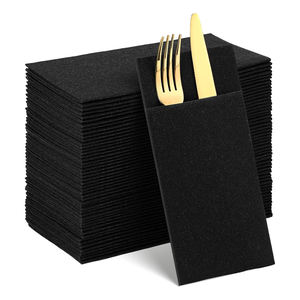 50 serviettes en papier noires effet lin, serviettes jetables noires avec poche intégrée pour couverts, <span class=keywords><strong>pré</strong></span>-pliées pour couteaux et fourchettes - Product Image 1