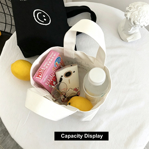 Sac fourre-tout en toile mini personnalisé avec motif souriant pour le shopping et les repas – Vente en gros - Product Image 3