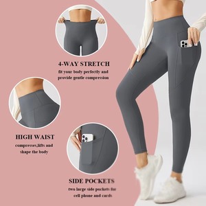 Custom Logo Women High Waist Yoga <b>Leggings</b> <b>with</b> <b>Pockets</b> Squat Proof <b>Workout</b> Gym Tights OEM ODM 4 Way Stretch - Product Image 5