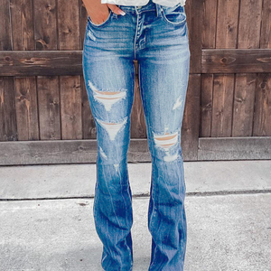 Bdbh Ladies Jeans Pants Ropa De Mujer <strong>Women</strong> Skinny Ripped Denim Jeans <strong>Bootleg</strong> <strong>Trousers</strong> - Product Image 4