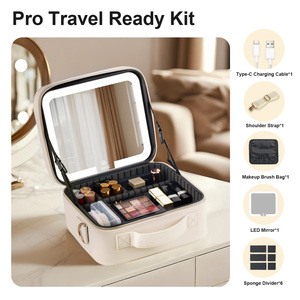 [Envío Gratuito a EE. UU.] Juego de <span class=keywords><strong>Maquillaje</strong></span> al por Mayor para Mujer, Bolsa de Cosméticos con Cierre de Cremallera y Espejo, Diseño de Puntos en PU - Product Image 4