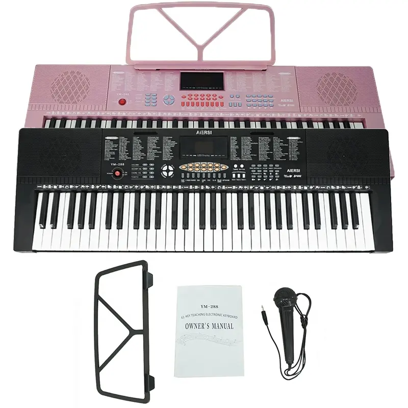 Aiersi harga grosir Organ elektronik 61 tombol, instrumen musik Keyboard portabel dasar Piano Desktop warna merah muda