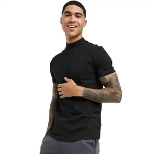 Custom Mens Slim Fit Short Sleeve Turtle Neck 95% Cotton 5% Elastane Blank T Shirts