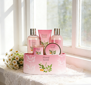 Coffret cadeau de bain parfumé aux fleurs de luxe, 5 pièces, coffret cadeau rose pour le soin du corps pour femmes, avec gel douche, lotion, bougie et crème de bain pour femmes - Product Image 6