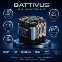 Pack de batteries au lithium rechargeable personnalisé 18V 5S2P Molicel P50B, haute décharge 12C 10000mAh, 60A continu, BMS, OEM