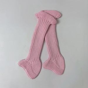 Graziosi stivaletti a maglia con cavo appena nato petalo rosa con volant calzini alti morbidi in cotone 100% scaldagambe pantofole lunghe per la primavera autunnale - Product Image 2