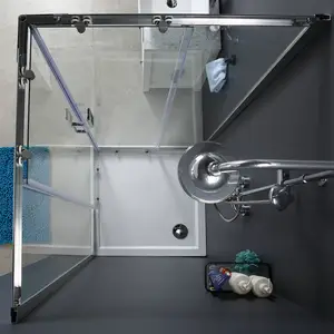 Puerta de ducha de esquina Premium comercial, ajuste de 10cm, puerta de ducha de fácil deslizamiento, vidrio templado de 6mm
