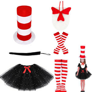 Costume de <span class=keywords><strong>chat</strong></span> en chapeau rouge et blanc rayé SOLPOP pour Halloween, journée de lecture en Amérique, déguisement pour adulte - Product Image 2