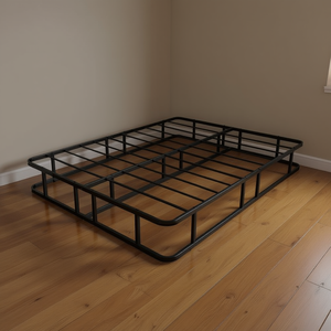 Cadre de lit en métal taille Queen avec support à lattes, design industriel noir, construction stable pour meubles de chambre à coucher - Product Image 2