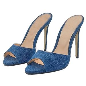 Mavi topuk sandalet sivri nefes astarı hafif yaz yüksek topuk katır yüksekliği artan katır - Product Image 5