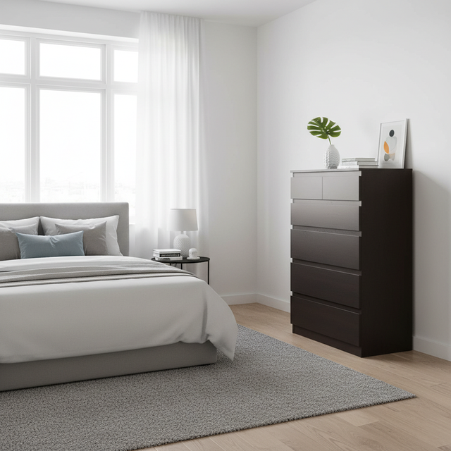 Nordic Modern Minimalist 5-Drawer Storage Dresser Wood Chest for Bedroom & Living Room for Hotel & Gym Use