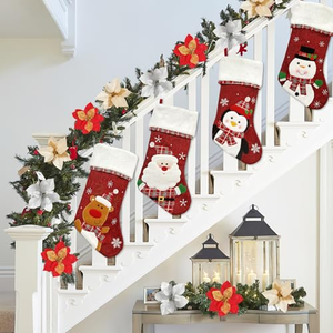 Chaussette de Noël en velours rouge brodée, douce, pour cheminée, cadeau familial, décoration, pendentif pour sapin de Noël - Product Image 3