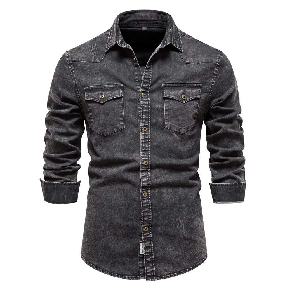 2022 new autumn winter Classic long sleeve denim shirt custom logo Men's Jeans Shirt quality heavy washed old shirt men