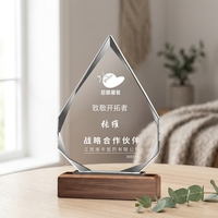 Trofeo de Cristal K9 al por Mayor de Fábrica con Base de Madera, Trofeo de Cristal Transparente Personalizable para Regalo de Reconocimiento Corporativo