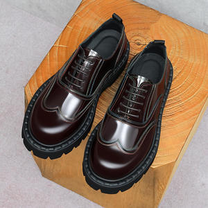 Nouvelles Chaussures Homme en Cuir Véritable à Bout Rond, Plateforme Rehaussante, Style Anglais, Décontractées et Habillées, à Lacets, pour l'Automne - Product Image 2