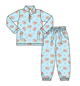 Précommande 10 quantité minimale de commande Bébé Filles Manches Longues Fleur Poche Fermeture Éclair Top Jogger Pantalon En Gros Boutique Bas Prix Yoga Active Vêtements Ensemble - Product Image 1