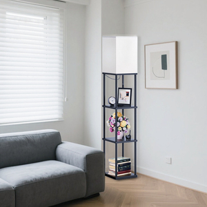 Cổ Điển 64in Chiều Cao Vuông Đứng Đèn Với E27 Ánh Sáng Bóng Đèn Cao Bằng Gỗ Bên Bàn Đèn Sàn Với Kệ - Product Image 5