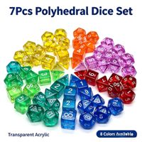 Ensemble de 7 dés polyédriques transparents bleus/jaunes/violets/verts/rouges, dés en acrylique écologiques pour jeux de rôle sur table D&D MTG