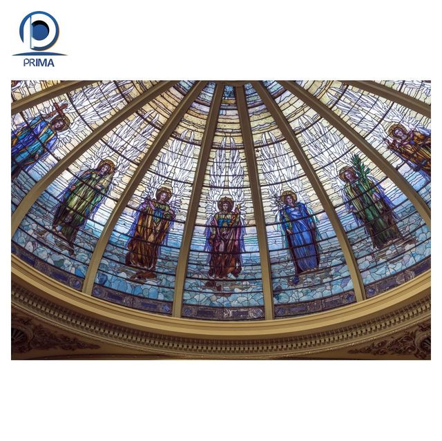 Prima China Colorful Patterned Cathedral Church Window Stained Glass Hollow Decorative Roof Ceiling Art Glass Panels Living Room