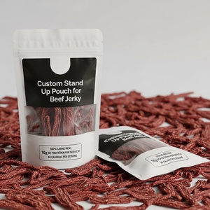 Bolsas de pie resellables con ventana transparente, laminadas con VMPET de alta barrera, impresas a medida y termosellables para envasado de snacks de carne. - Product Image 2