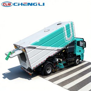 Camión barredor de calles eléctrico CLW con carrocería azul, cepillo lateral y compartimento de almacenamiento - Product Image 4