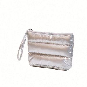 2024 Custom Logo Winter Down Cotton Soft Light Weight Puffer Puffy Fluffy Quilted Makeup Cosmetic <b>Bag</b> Travel Make up Pouch - Product Image 4