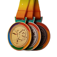 Vente en gros et dropshipping de médailles de récompense sur le thème du sport en alliage de zinc plaqué, avec ruban coloré et impression typographique, trophée de vainqueur, cadeau