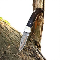 Couteau pliant personnalisé en acier Damas, pointe tombante, manche en bois, bouton de réglage du pouce, couteau de chasse, épaisseur de la lame de 0,6 mm