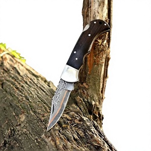 Cuchillo Plegable Personalizado de Acero de Damasco con Punta Caída, Mango de Madera, Perilla de Pulgar, Cuchillo de Caza, Espesor de Hoja de 0.6mm - Product Image 2