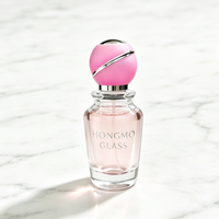 Flacon de parfum rose vide de 50 ml, rechargeable, en verre transparent, avec bouchon en forme de boule, pour emballage de parfum féminin