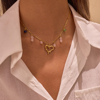 Collier pendentif cœur fondant en acier inoxydable style irrégulier, plaqué or 18 carats, avec perles en pierre naturelle pour femme