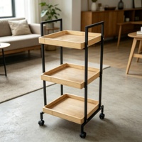 Chariot de rangement à roulettes en bambou à 3 niveaux, chariot utilitaire mobile moderne pour la cuisine, la salle de bain, le bureau, le salon, organisation